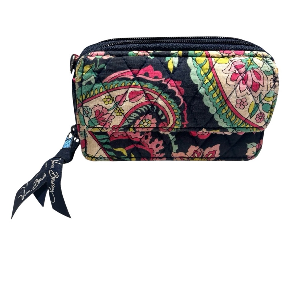 Vera Bradley Wallet Petal Paisley Quilted Navy Blue Pink Green White double Zip
